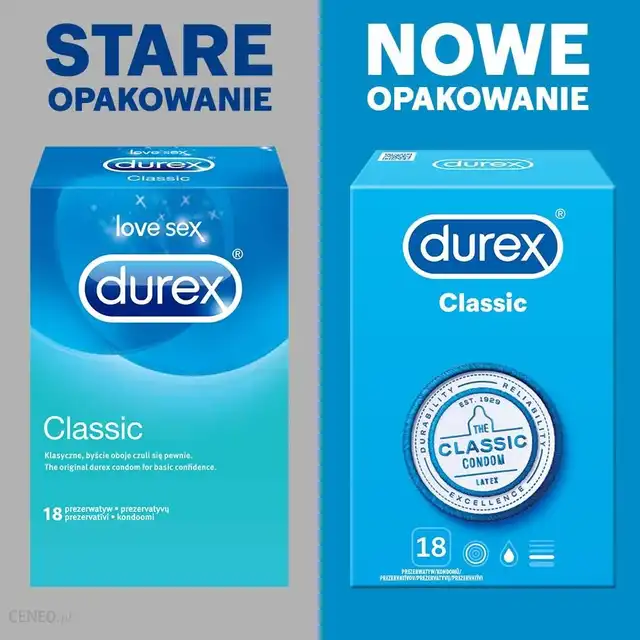 Durex - Classic 18szt. Duże opakowanie klasycznych i niezastąpionych prezerwatyw, zapewniają naturalne doznania