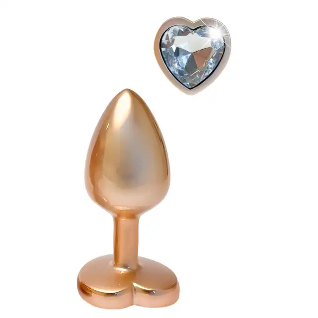Dream Toys - Gleaming Love Pearl Gold Plug Small. Złoty elegancki korek analny o niedużym rozmiarze z kryształkiem w kształcie serca