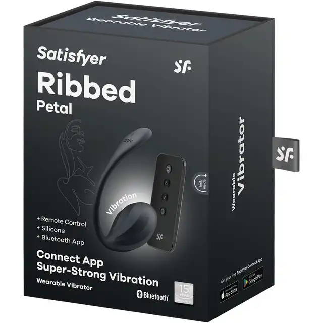Satisfyer - Ribbed Petal Connect App Black. Czarne wibrujące jajeczko na pilota i aplikację, intensywna stymulacja punktu G