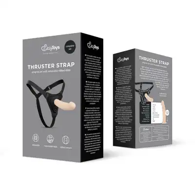 EasyToys - Thurster Strap Skin. Elastyczny strapon z prążkowanym dildo, regulowane paski dla idealnego dopasowania