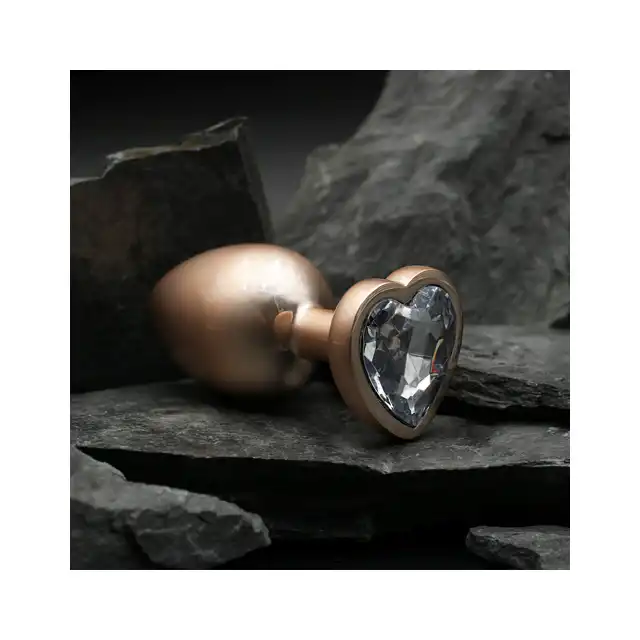 Dream Toys - Gleaming Love Pearl Gold Plug Large. Złoty elegancki korek analny o dużym rozmiarze z kryształkiem w kształcie serca