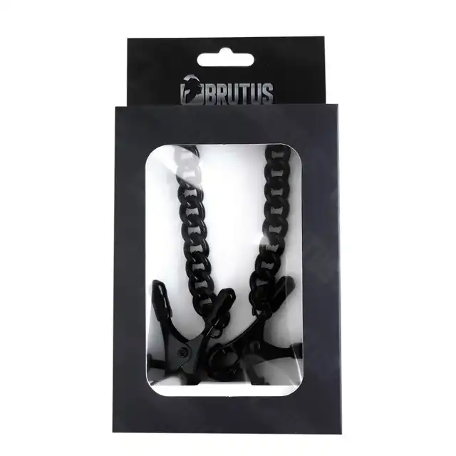 Brutus - BITE Czarny. Ciężkie zaciski na sutki z regulacją i wytrzymałym łańcuchem dla intensywnej stymulacji!