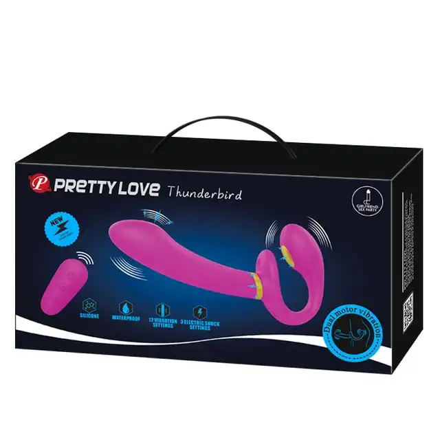 Pretty Love - Thunderbird. Strap-On bez uprzęży, 12 trybów wibracji i 3 tryby elektrostymulacji dla intensywnych doznań bez użycia rąk