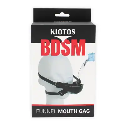 Kiotos - BDSM Funnel Mouth Gag. Knebel z lejkiem i kubkiem do nalewania, wysokiej jakości akcesorium, niezapomniane doznania podczas zabaw BDSM
