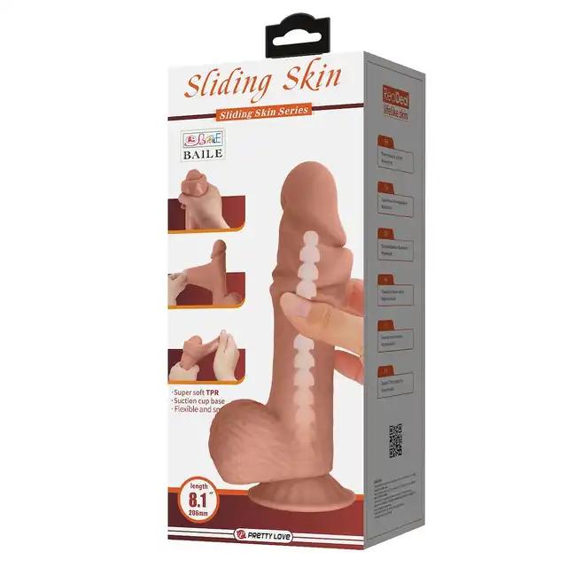 Pretty Love - Sliding Skin 8,1". Dildo z przyssawką i o realistycznym designie, innowacyjny materiał przypominający skórę