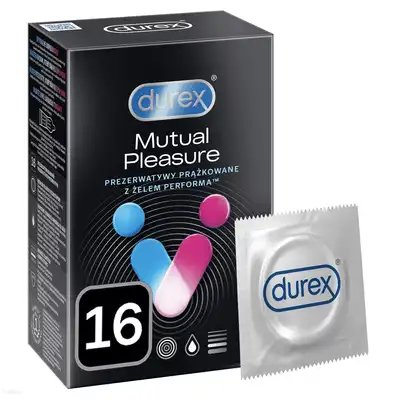 Durex - Mutual Pleasure 16 szt. Stymulujące prezerwatywy z wypustkami i żelem przedłużającym stosunek