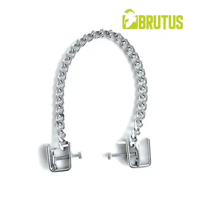 Brutus - Jackscrew Nipple Clamps. Metalowe klamerki na sutki z regulowanym naciskiem i łańcuszkiem