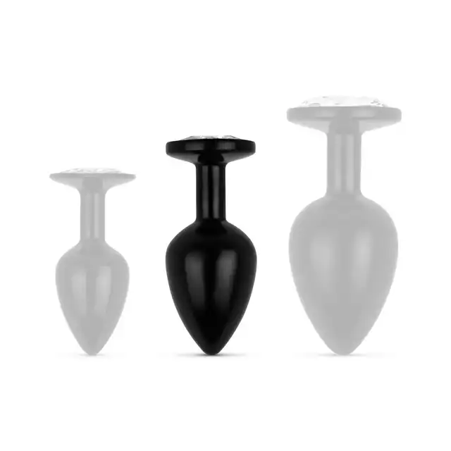 Easy Toys - Butt Plug M Black/Silver. Klasyczny metalowy korek analny w czarnym kolorze, z kryształkiem w podstawie
