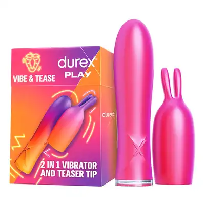 Durex Play - Vibe &amp; Tease. Wibrator z nakładką w kształcie uszu królika, intensywne i skoncentrowane wibracje dla pełnej satysfakcji