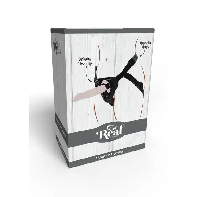 Get Real - Strap-On Harness O/S. Wygodna uprząż z regulowanymi paskami, wyściełaną przednią poduszką, trzema silikonowymi pierścieniami