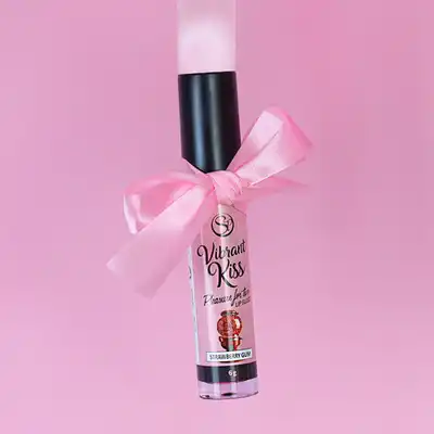 Secret Play - Lip Gloss Vibrant Kiss Strawberry Gum. Stymulujący błyszczyk o słodkim smaku truskawkowej gumy, pobudź zmysły i zwiększ przyjemność