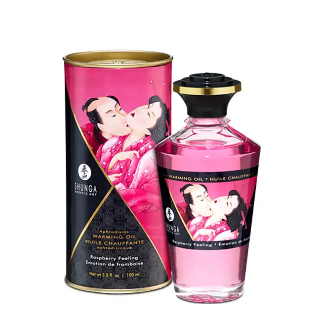  Shunga - Aphrodisiac Warming Oil Raspberry Feeling 100 ml. Rozgrzewający olejek do masażu o smaku soczystych malin. 