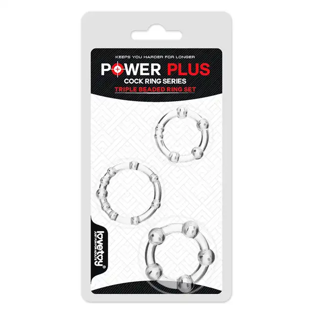 LoveToy - Power Plus Triple Beaded Ring Set Transparent. Zestaw elastycznych pierścieni erekcyjnych, zapewniają mocną i długą erekcję