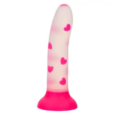 CalExotics - Glow In The Dark Stick Heart. Urocze dildo ze wzorem serduszek świecących w ciemności, idealne do punktu G
