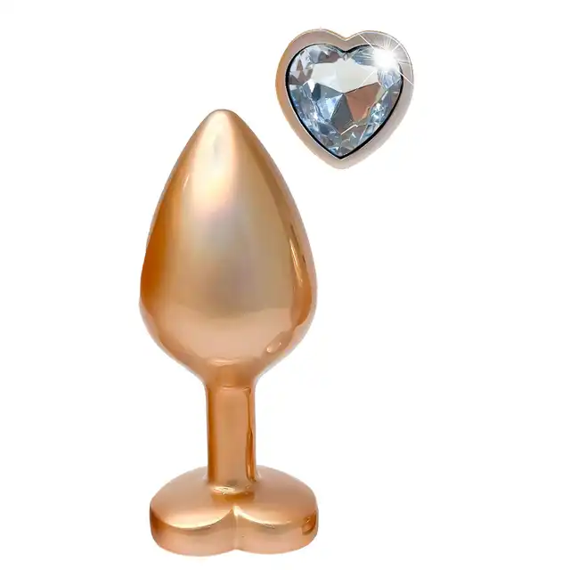Dream Toys - Gleaming Love Pearl Gold Plug Medium. Złoty elegancki korek analny z kryształkiem w kształcie serca