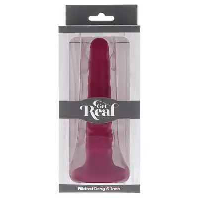Get Real - Ribbed Dong 6'. Dildo z wypustkami na trzonie i mocną podstawą z przyssawką, wykonany z bezpiecznego silikonu premium