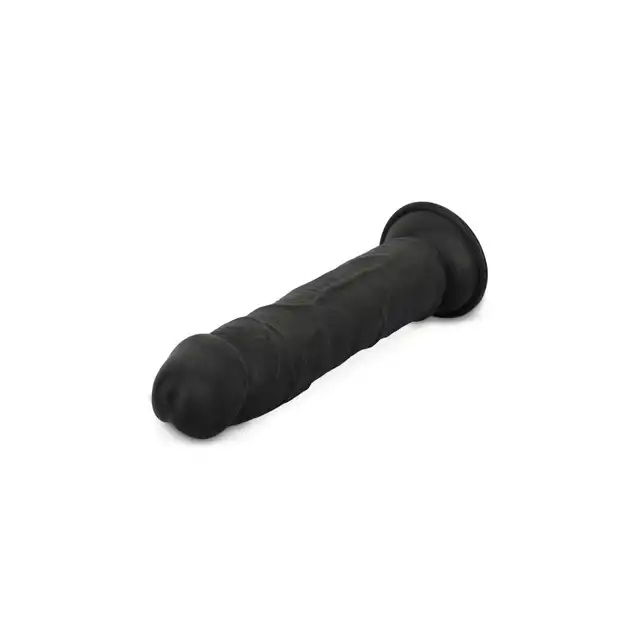 EasyToys - Dildo Without Balls 22.5 cm Black. Długie, czarne dildo z przyssawką, o prostym trzonie i żylastej teksturze