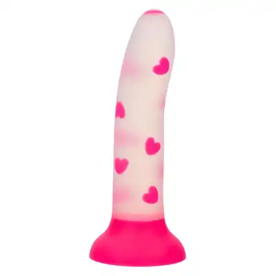 CalExotics - Glow In The Dark Stick Heart. Urocze dildo ze wzorem serduszek świecących w ciemności, idealne do punktu G