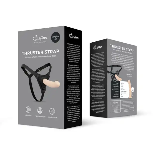 EasyToys - Thurster Strap Skin. Elastyczny strapon z prążkowanym dildo, regulowane paski dla idealnego dopasowania