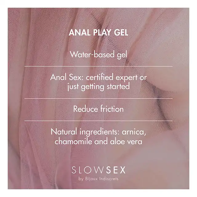 Bijoux Indiscrets -  Slow Sex Anal Play Gel. Żel analny na bazie wody z dodatkiem arniki i rumianka. O zmysłowym aromacie kokosa!