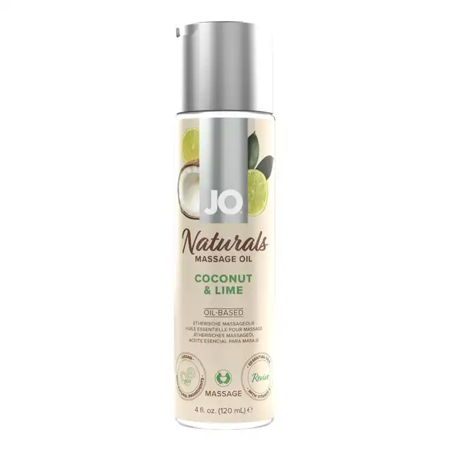 System Jo - Naturals Massage Oil Coconut &amp; Lime 120ml. Aromatyczny wegański olejek do masażu o zapachu kokosa i limonki