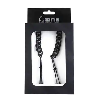 Brutus - Tweezer Nipple Clamps Black. Czarne metalowe zaciski na sutki, wytrzymałe akcesorium BDSM z regulowanym naciskiem, które