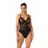 Christine - Vesper S/M. Pikantne, zmysłowe body łączące ze sobą wetlook i kwiatową koronkę, wycięcia na biuście i kroczu