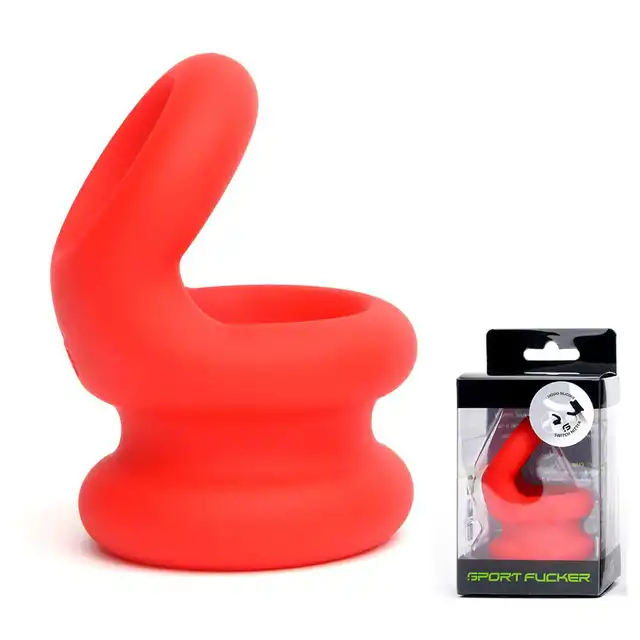 Sport Fucker – Liquid Silicone Switch Hitter. Wszechstronny pierścień na penisa i streczer na jądra z miękkiego silikonu w kolorze czerwonym