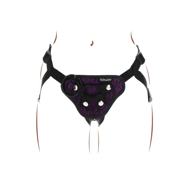 Get Real - Strap-On Lace Harness. Elegancka uprząż z miękką konstrukcją, regulowanymi paskami, trzema silikonowymi pierścieniami 