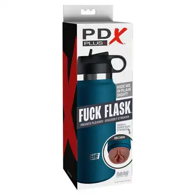 PDX Plus - Fuck Flask Private Pleaser. Dyskretny masturbator w etui w kształcie bidona, z realistycznym rękawem i kontrolowanym efektem ssania