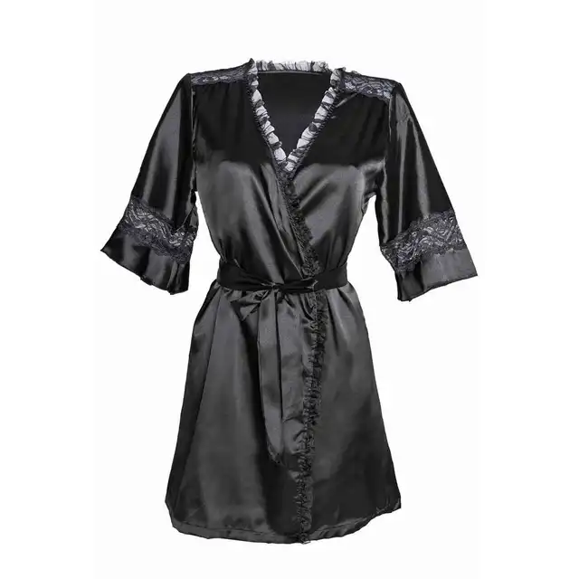 Christine - Sensuality S/M. Seksowne satynowe krótkie kimono z koronkowymi wstawkami, miękki materiał genialnie leżący na skórze