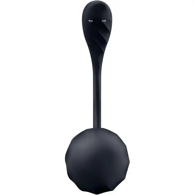 Satisfyer - Ribbed Petal Connect App Black. Czarne wibrujące jajeczko na pilota i aplikację, intensywna stymulacja punktu G