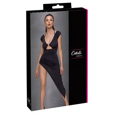Cotelli Collection - Ruffles L. Asymetryczna sukienka z wyciętym bokiem. Finezyjne podkreślenie i wyszczuplenie sylwetki, idealna propozycja na imprezę