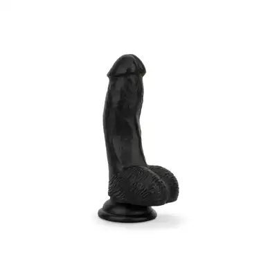 EasyToys - Dildo With Balls 12 cm Black. Realistyczne dildo z wyraźnymi żyłami i zakrzywionym trzonem, idealne do punktu G