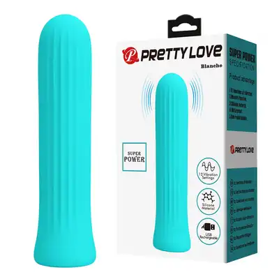 Pretty Love - Blanche Blue. Mini prosty wibrator ze stymulującymi żłobieniami, cichy silnik i 12 trybów wibracji