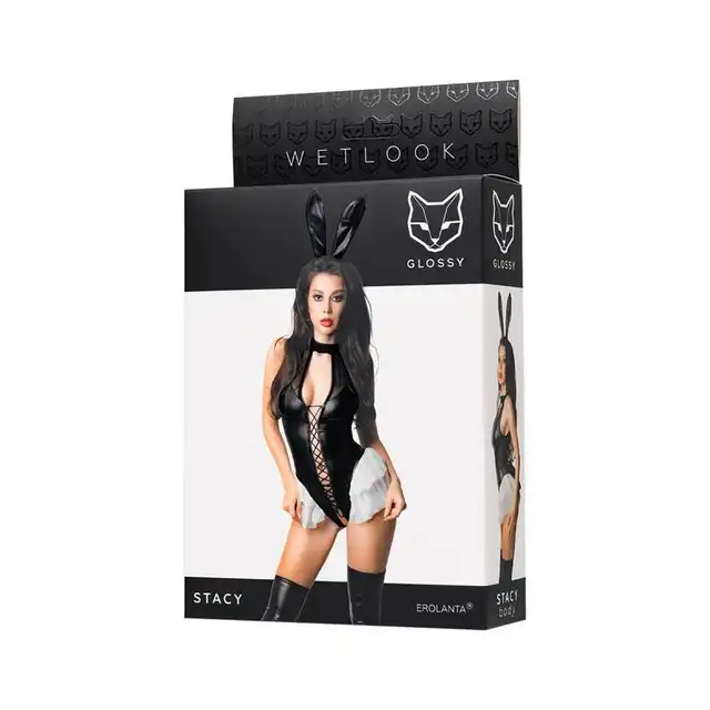 Glossy - Wetlook body Stacy. Otwarte body z głębokim dekoltem, zmysłowe dopasowanie i kuszące detale.