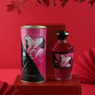  Shunga - Aphrodisiac Warming Oil Raspberry Feeling 100 ml. Rozgrzewający olejek do masażu o smaku soczystych malin. 