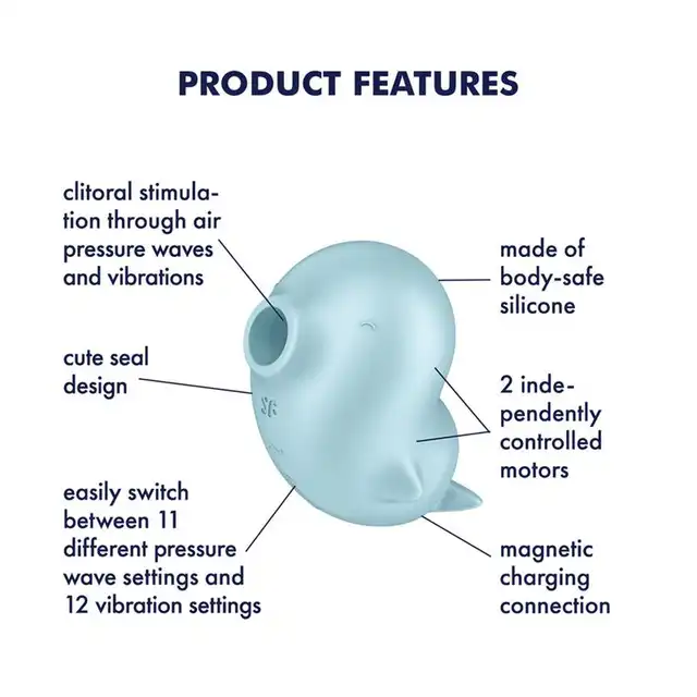 Satisfyer - Sassy Seal Blue. Wibrator incognito z falami ciśnienia i wibracjami, kształt uroczej foczki