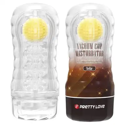 Pretty Love - Vacuum Cup Stellar. Przezroczysty masturbator o stymulujących żłobieniach i ruchomej kulce w rękawie