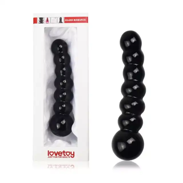 LoveToy - Glass Romance 6,8` Dildo Black. Czarne szklane dildo o stymulującym kształcie, ogrzej je lub schłodź dla dodatkowych wrażeń