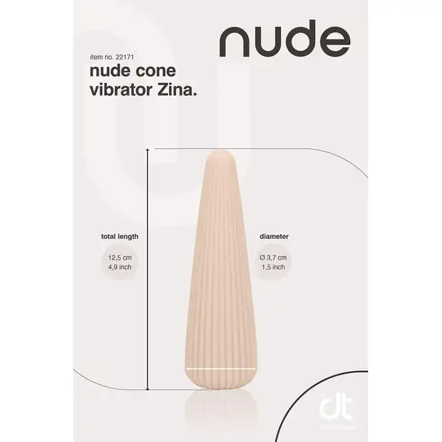 Nude - Zina. Elegancki stożkowy wibrator incognito z pionowymi żłobieniami dla dodatkowej stymulacji, wyrafinowana przyjemność