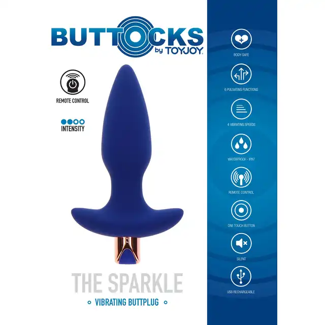 Buttocks - The Sparkle Buttplug. Wibrujący korek analny z 6 trybami i 4 prędkościami wibracji, sterowany za pomocą pilota
