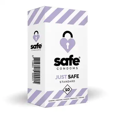 Safe Condoms - Just Safe Standard 10szt. Klasyczne prezerwatywy dodatkowo nawilżane silikonowym lubrykantem