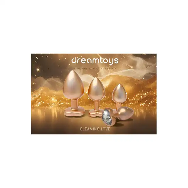 Dream Toys - Gleaming Love Pearl Gold Plug Large. Złoty elegancki korek analny o dużym rozmiarze z kryształkiem w kształcie serca