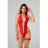 Christine - Renee Red S/M. Uwodzicielskie czerwone body z dziurką, wykonane z elastycznej koronki o kwiatowym wzorze