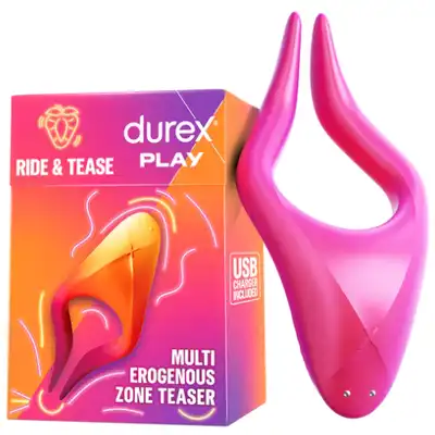 Durex Play - Ride &amp; Tease. Wielofunkcyjny stymulator stref erogennych z 2 wibrującymi końcówkami, zabawka dla niej i dla niego