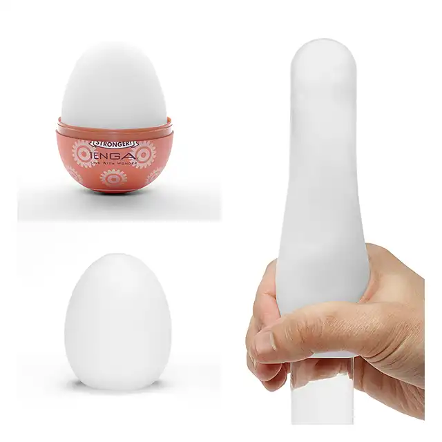 Tenga - Egg Gear. Kieszonkowy masturbator jajeczko z wypustkami imitujące koła zębate, intensywna stymulacja