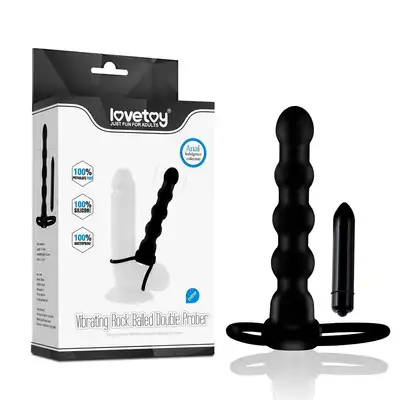 LoveToy - Vibrating Rock Balled Double Prober. Wibrująca silikonowa nakładka z stymulującym trzonem, podwójna penetracja