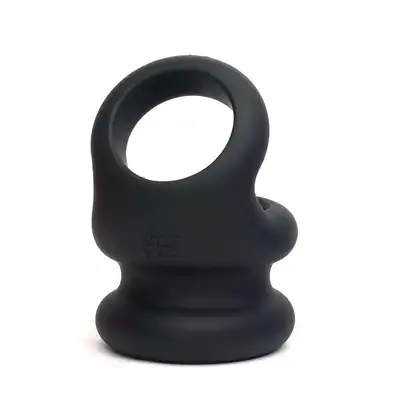 Sport Fucker – Liquid Silicone Switch Hitter. Wszechstronny pierścień na penisa i streczer na jądra z miękkiego silikonu w kolorze czarnym