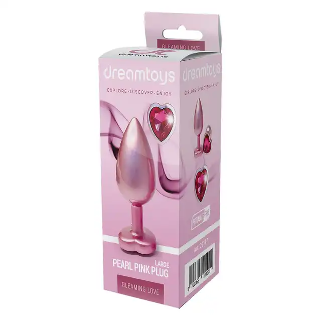 Dream Toys - Gleaming Love Pearl Pink Plug Large. Różowy elegancki korek analny o dużym rozmiarze z kryształkiem w kształcie serca